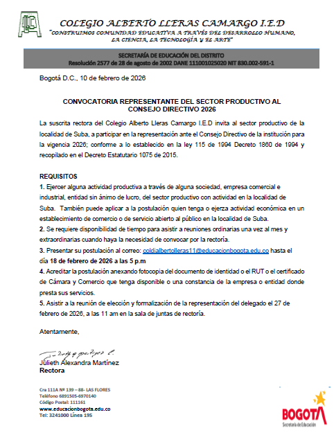 CONVOCATORIA REPRESENTANTE DEL SECTOR PRODUCTIVO AL CONSEJO DIRECTIVO 2026