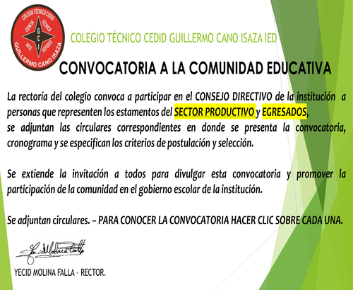 CONVOCATORIA CONFORMACIÓN CONSEJO DIRECTIVO - ESTAMENTOS: EGRESADOS Y SECTOR PRODUCTIVO