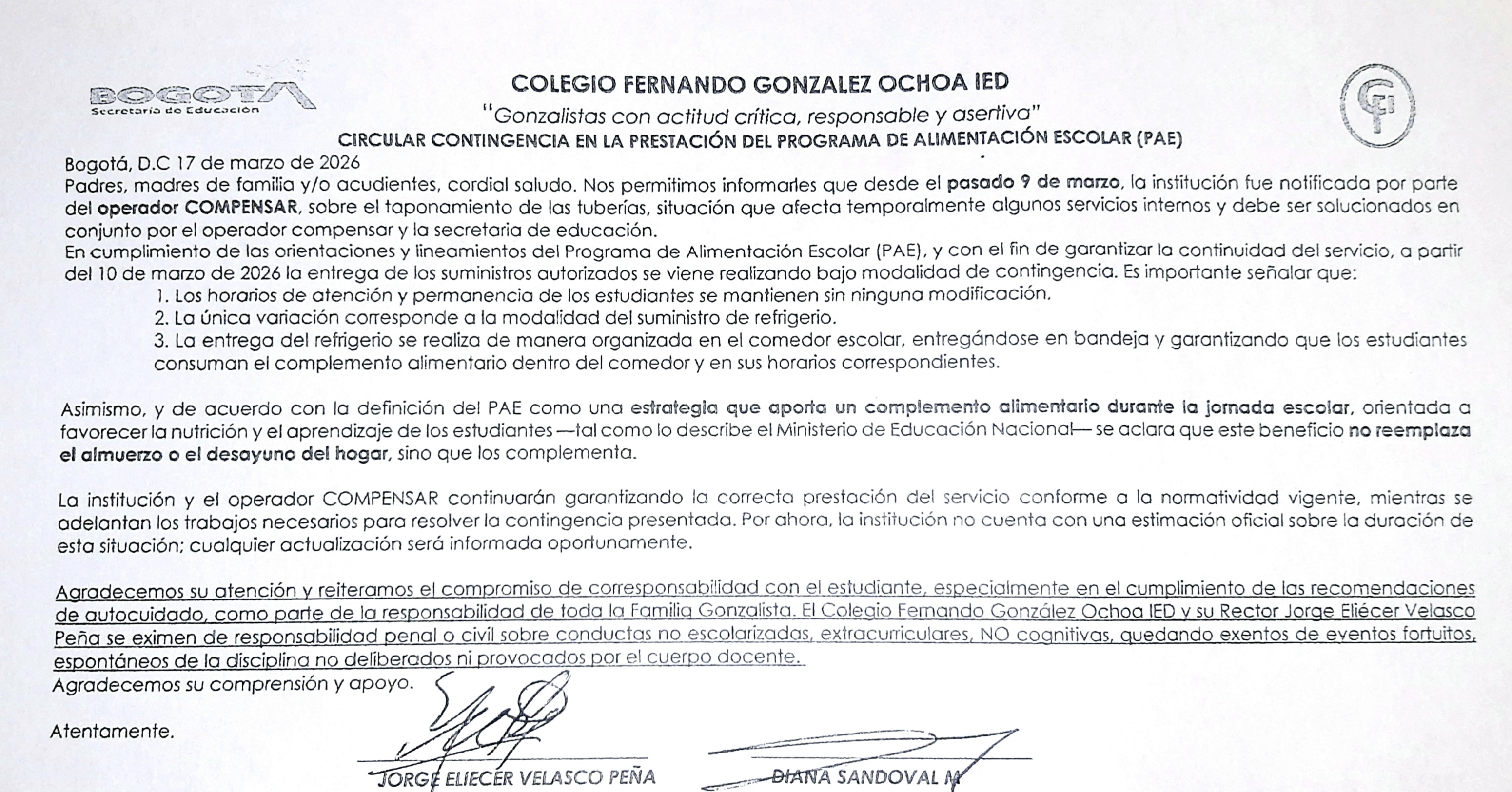 Circular comedor escolar