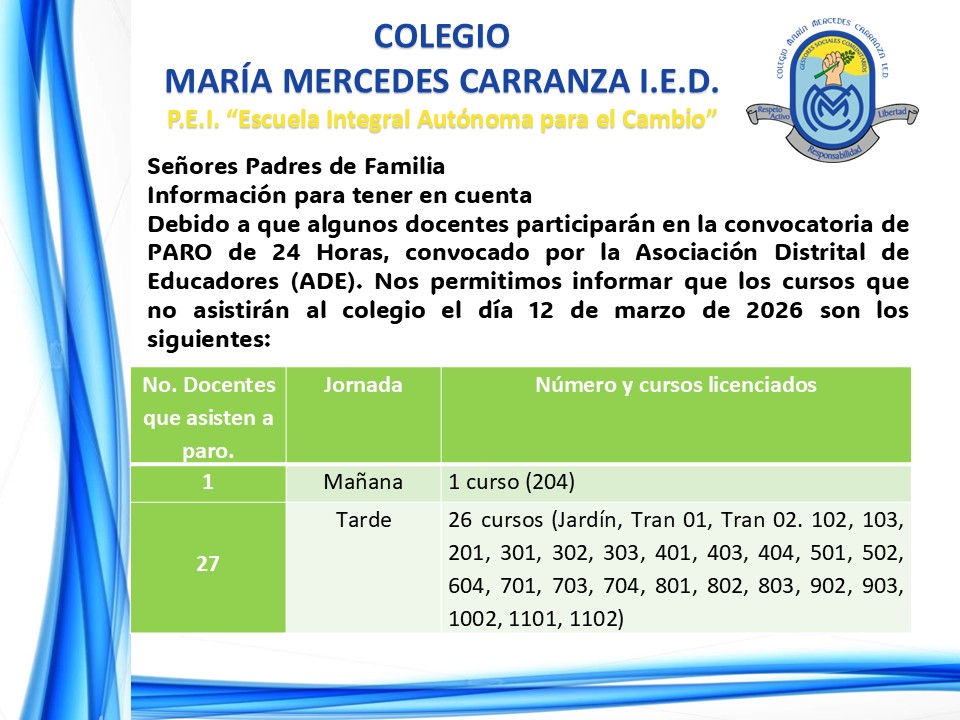 convocatoria de PARO de 24 Horas, convocado por la Asociación Distrital de Educadores (ADE)