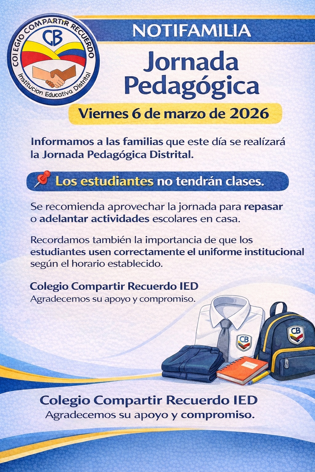 AVISO JORNADA PEDAGÓGICA MAR 6 26 NO HAY CLASE