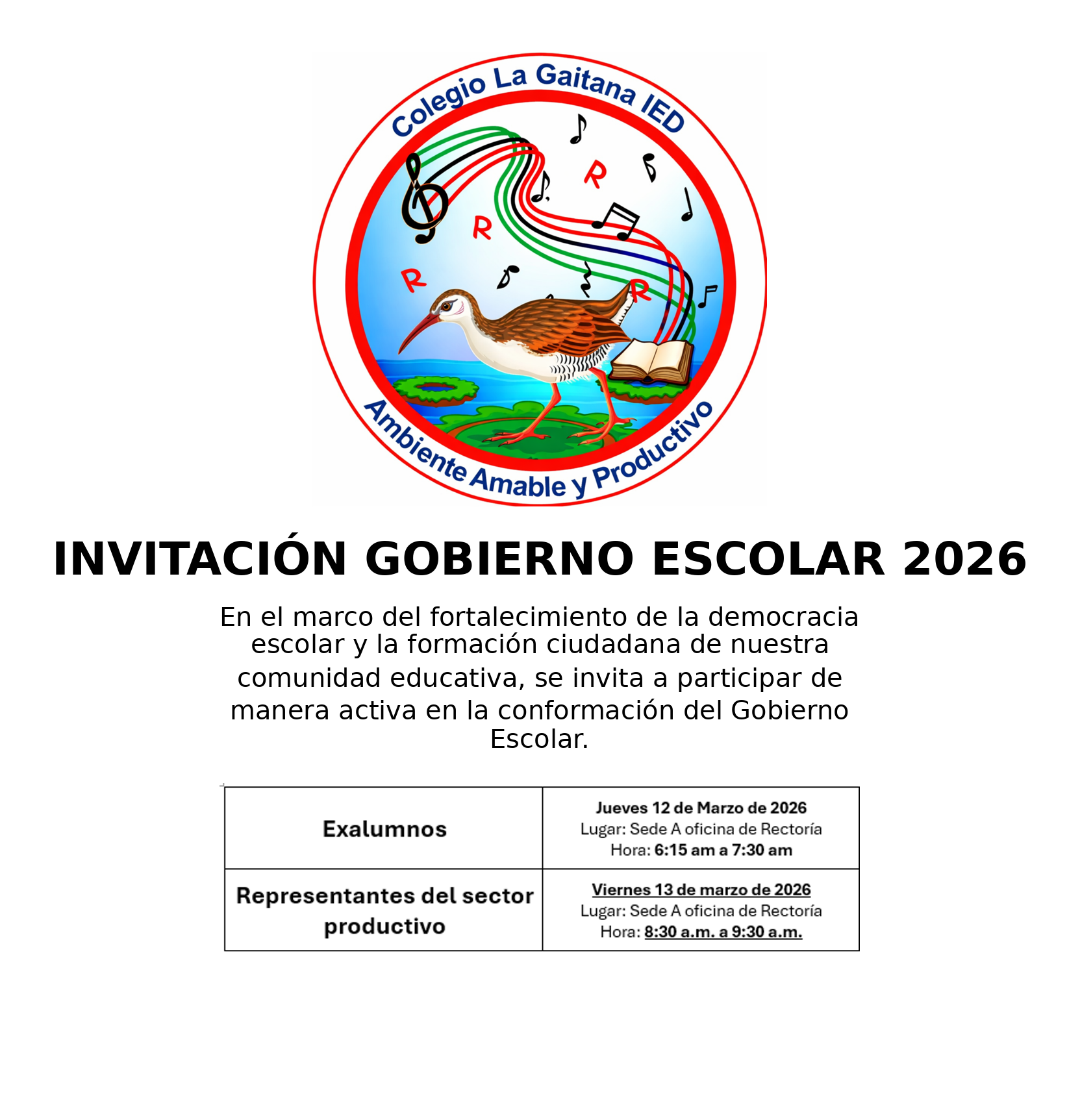 “INVITACIÓN GOBIERNO ESCOLAR 2026”