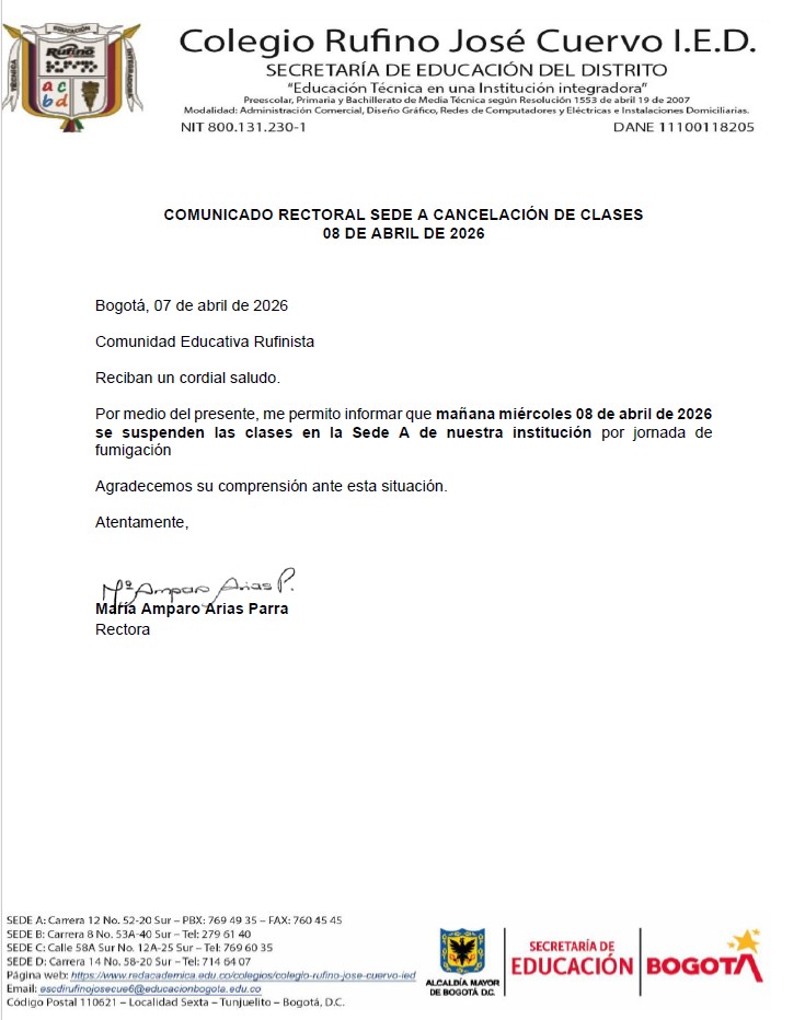 COMUNICADO RECTORAL SEDE A CANCELACIÓN DE CLASES  08 DE ABRIL DE 2026