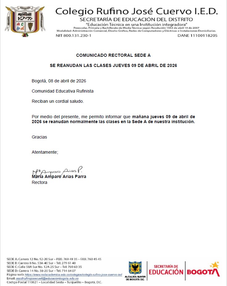 COMUNICADO RECTORAL SEDE A SE REANUDAN LAS CLASES JUEVES 09 DE ABRIL DE 2026
