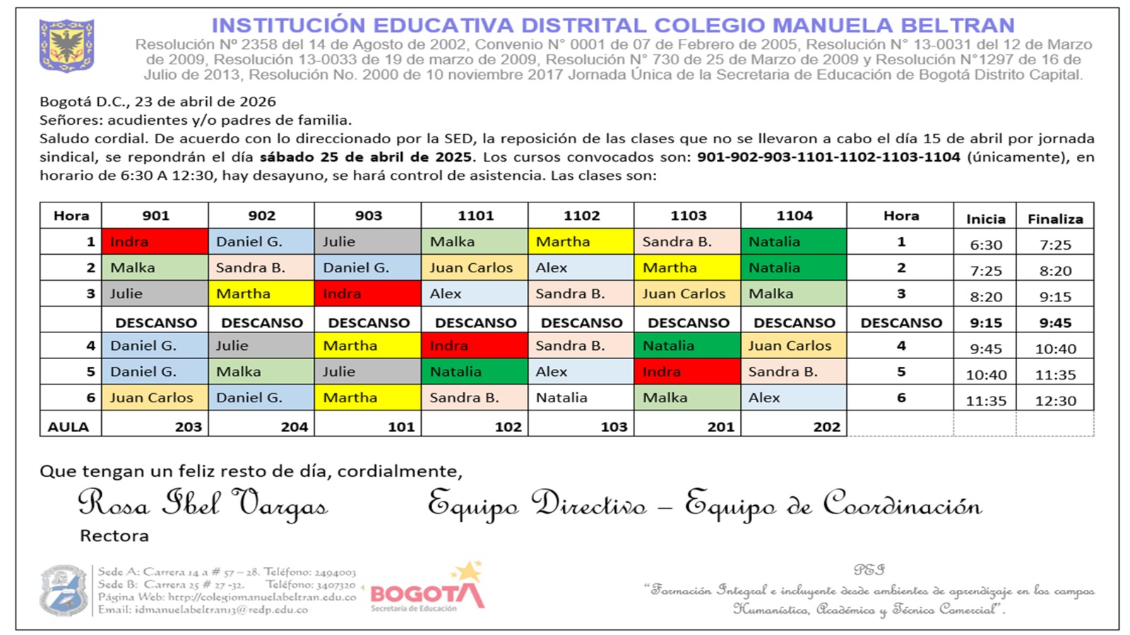 Reposición de clases