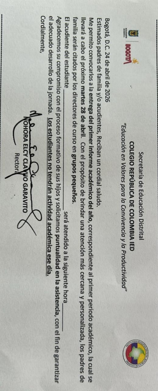 Entrega del primer informe académico del año (primer periodo).