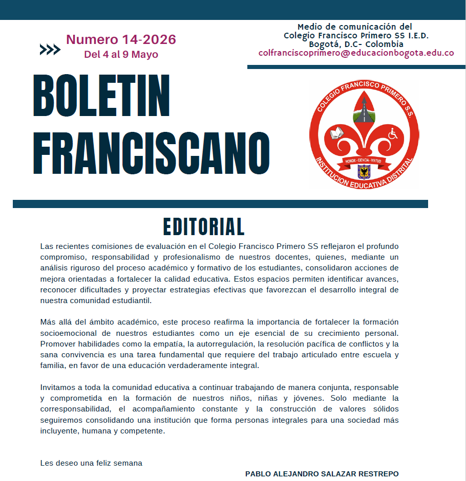 Boletín No. 14 Semana del 4 al 9 de mayo de 2026