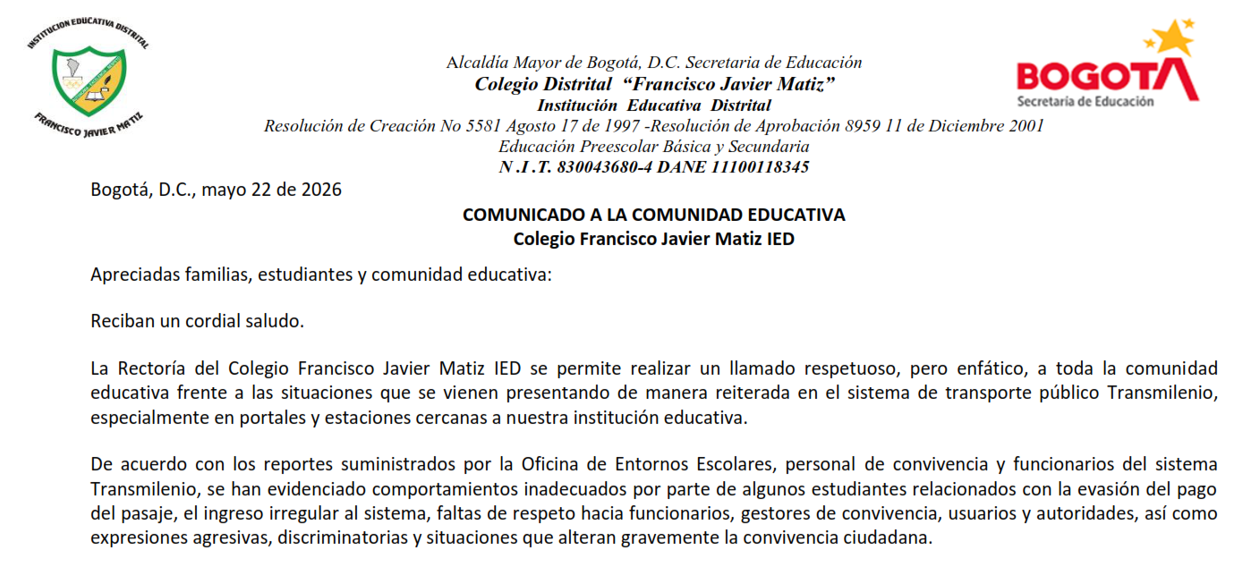 COMUNICADO COMUNIDAD EDUCATIVA SITUACION TRANSMILENIO DEFINITIVA CC mayo 21