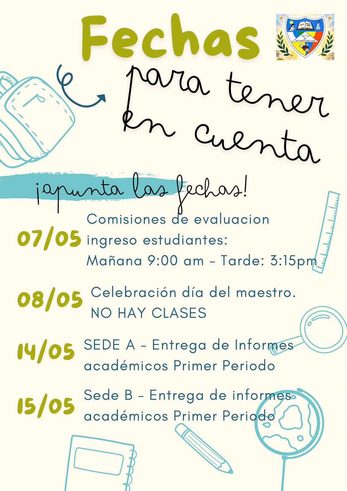 Imagen con texto de las fechas importantes