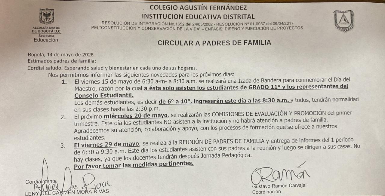 Circular para entrega de boletines