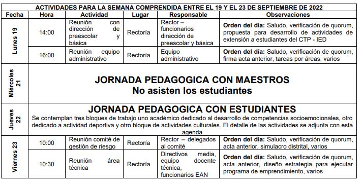 ACTIVIDADES PARA LA SEMANA COMPRENDIDA ENTRE EL 19 Y EL 23 DE SEPTIEMBRE DE 2022