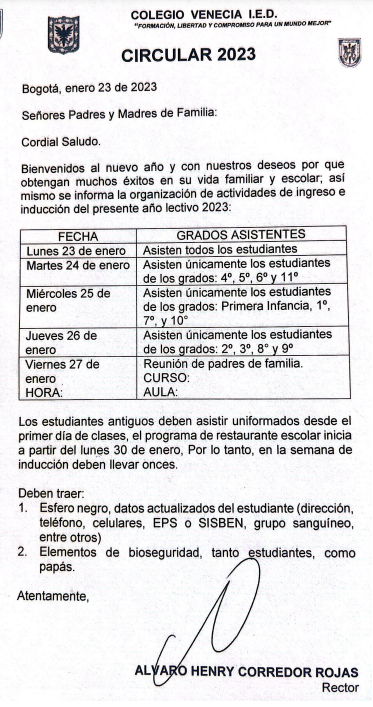 BIENVENIDA DE ESTUDIANTES