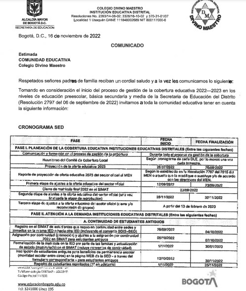 Cronograma sed 2022 - 2023
