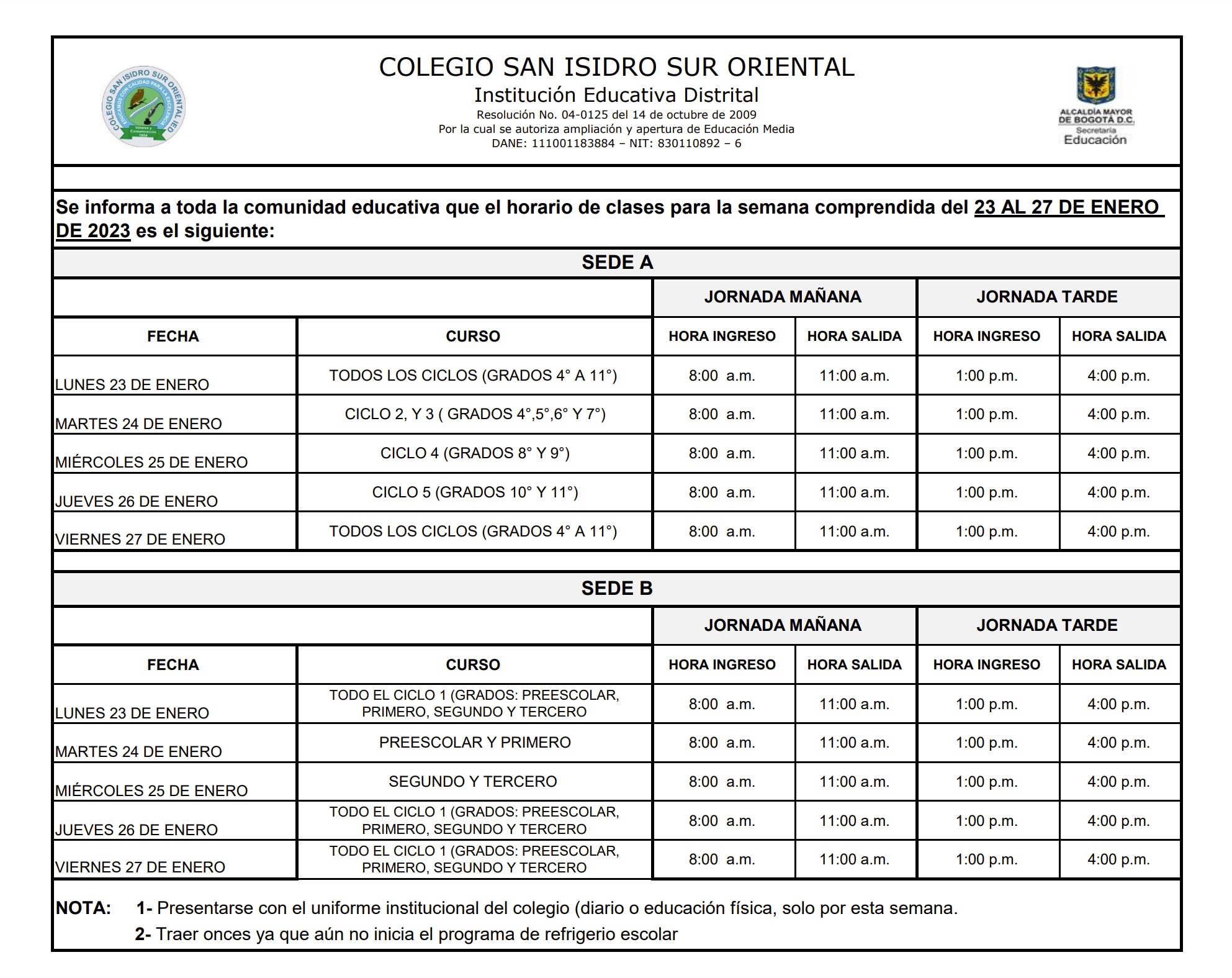 HORARIO