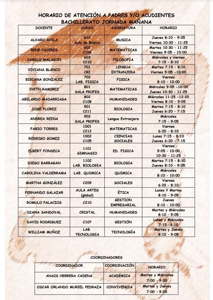 Horario bachillerato