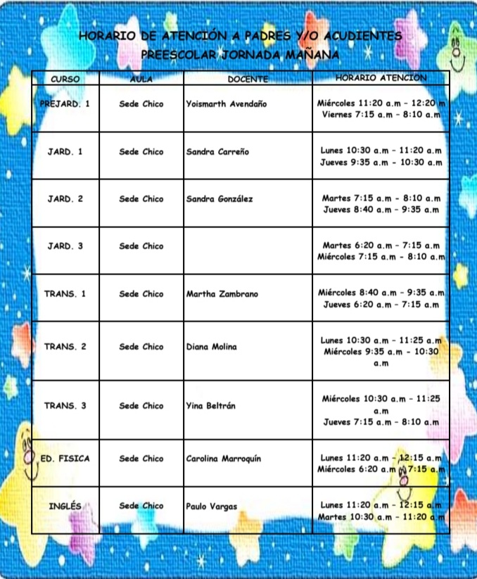 Horario primera infancia