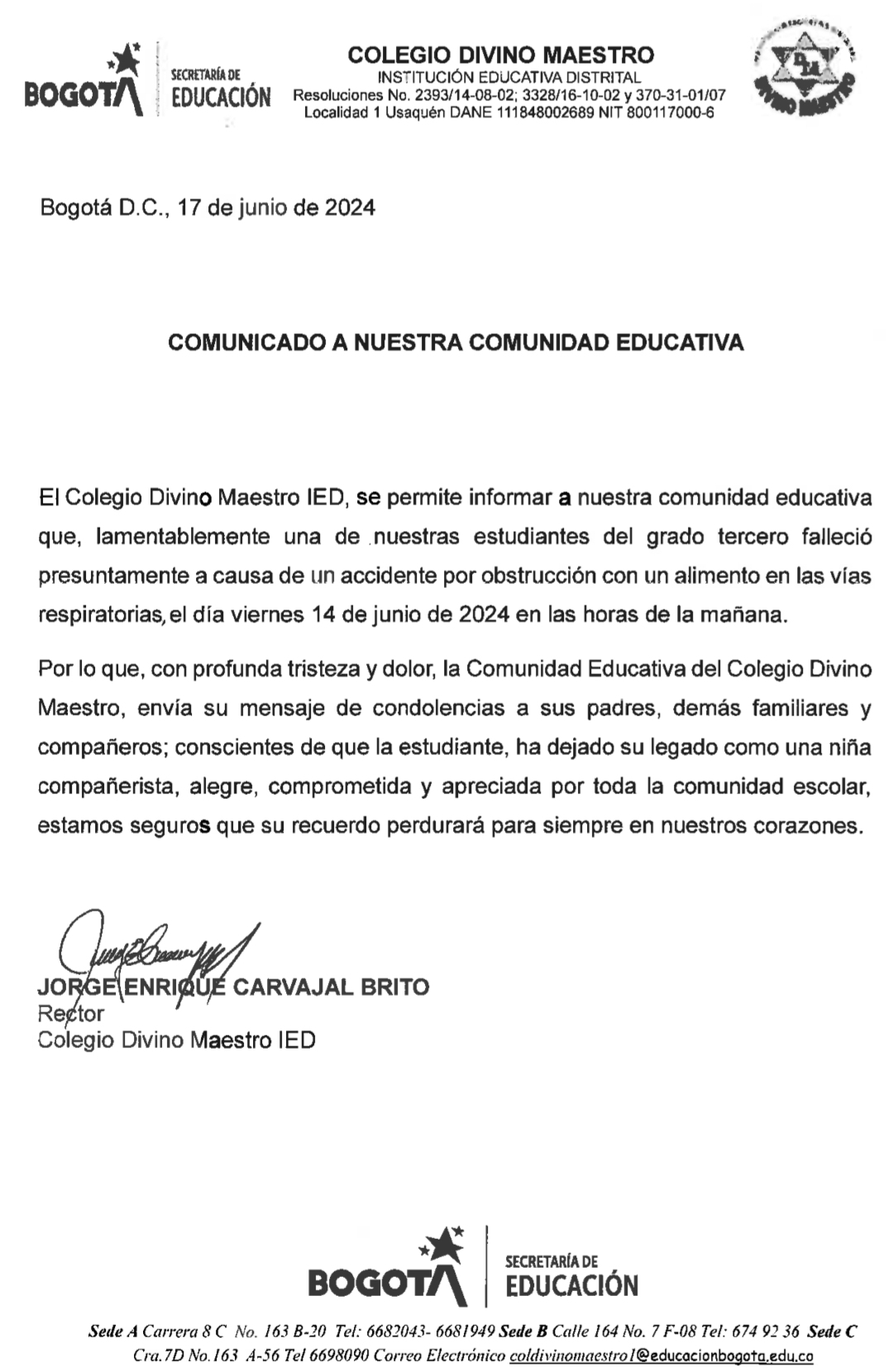 Comunicado Rectoría