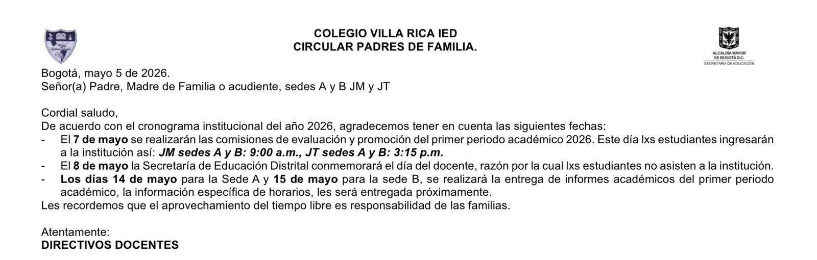 circular a padres